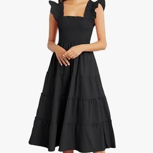 BLACK Smocked Dress S Cottagecore Easter